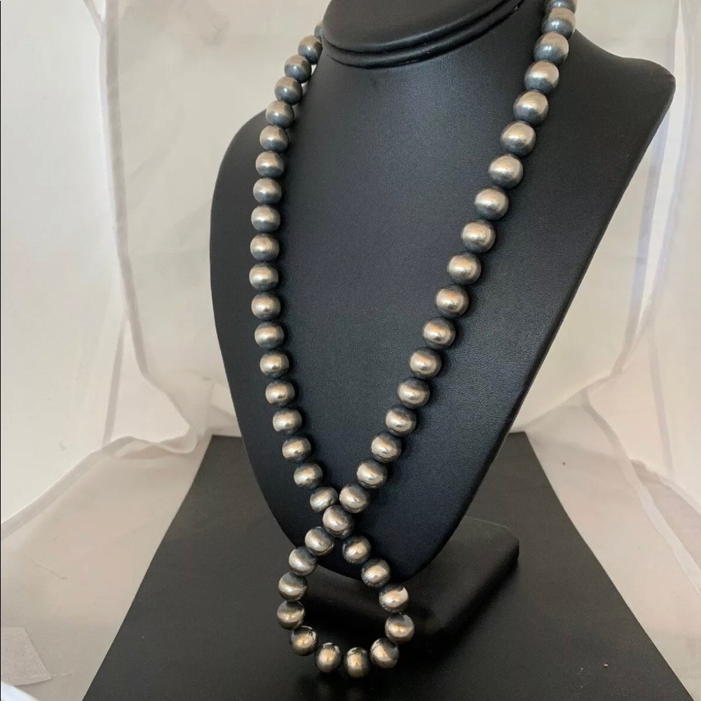 Navajo Pearl Beaded Necklace Sterling Silver 12mm 24in
